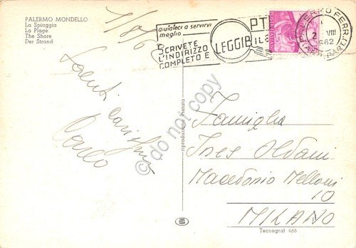 Cartolina Palermo Mondello spiaggia animata 1962 | Immagine Gallery 2