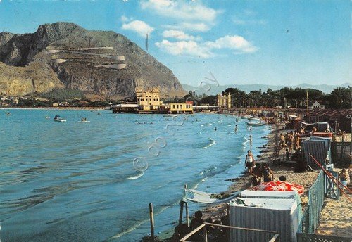 Cartolina Palermo Mondello Stabilimento e spiaggia 1976