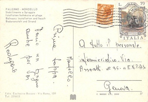 Cartolina Palermo Mondello Stabilimento e spiaggia 1976