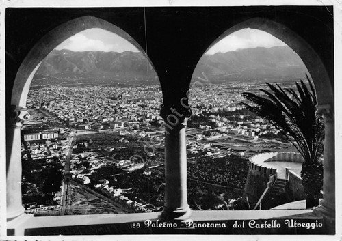 Cartolina Palermo Panorama da arcate di Castello Utveggio 1955