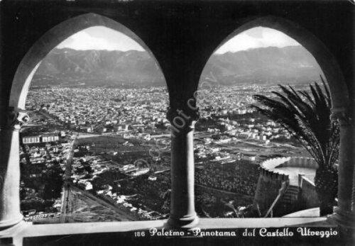 Cartolina Palermo panorama da Castello Utveggio arcate 1955
