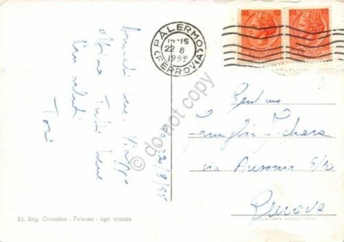 Cartolina Palermo panorama da Castello Utveggio arcate 1955