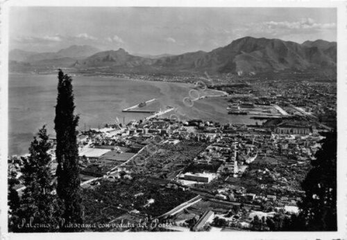 Cartolina Palermo Panorama dall'alto veduta del Porto 1954
