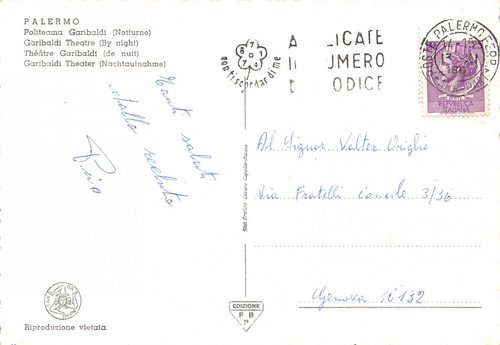 Cartolina Palermo Politeama Garibaldi Notturno auto d'epoca | Immagine Gallery 2