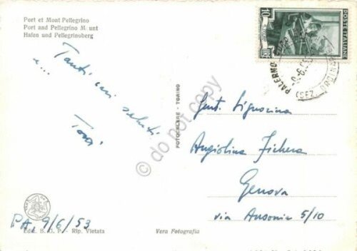 Cartolina Palermo Porto Nave Veliero Monte Pellegrino 1953