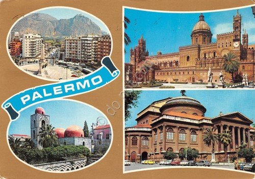 Cartolina Palermo varie vedute timbro PT 1978