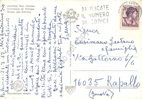 Cartolina Palermo vedute varie e carretto timbro PT anni '60