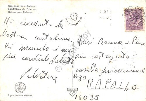 Cartolina Palermo vedute varie vie notturno