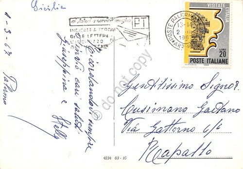 Cartolina Palermo Villa Igiea 1967 Timbro PT | Immagine Gallery 2