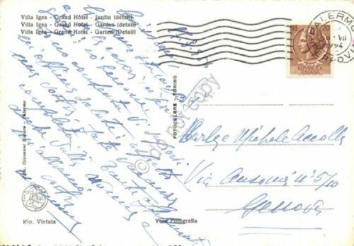 Cartolina Palermo Villa Igiea Grand Hotel Giardino 1954