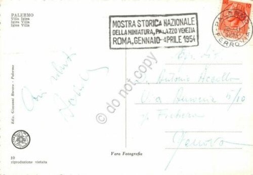 Cartolina Palermo Villa Igiea Timbro Mostra Miniatura 1954