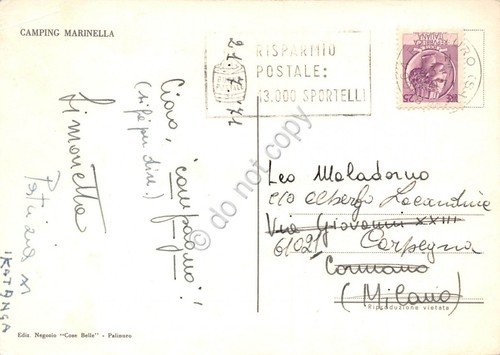 Cartolina Palinuro Camping Marinella 1971 (Sondrio) | Immagine Gallery 2