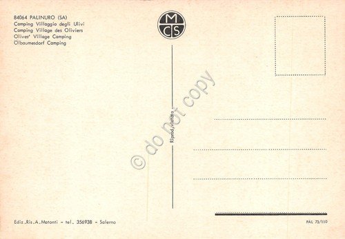 Cartolina Palinuro Camping Villaggio Ulivi animata anni '80