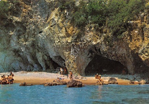 Cartolina Palinuro Grotte Buondormire animata macchiata (Salerno)
