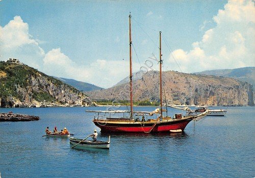 Cartolina Palinuro Molpa vista dal mare barche (Salerno)