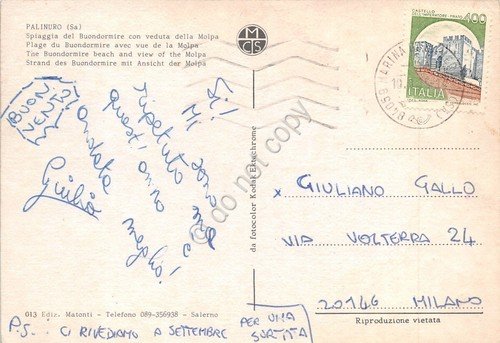 Cartolina Palinuro veduta La Molpa Spiaggia del Buondormire