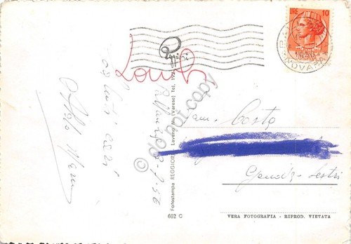 Cartolina Pallanza tramonto sul Lago Maggiore colorata 1956