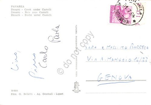 Cartolina Panarea Drautti Baia sotto Castelli 1964