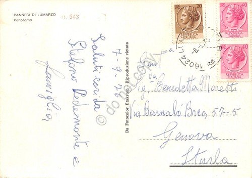 Cartolina Pannesi di Lumarzo panorama 1976