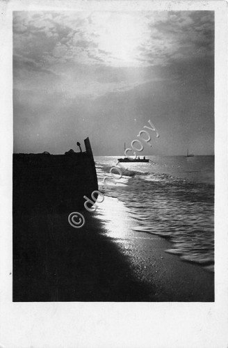 Cartolina Panorama mare barca al tramonto 1942 foto cartolina