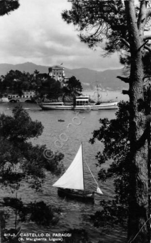 Cartolina Paraggi Castello Barca vela Ed. Brunner NVG (Genova) | Immagine principale