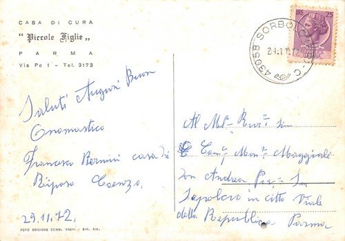 Cartolina Parma Casa di Cura Piccole Figlie Cappella 1972