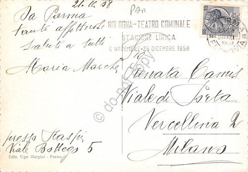 Cartolina Parma Piazza Garibaldi 1958 timbro Bologna teatro comunale Lirica | Immagine Gallery 2