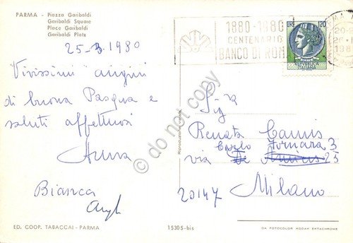 Cartolina Parma Piazza Garibaldi Stock timbro a targhetta Banco di … | Immagine principale