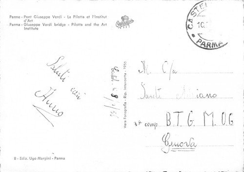 Cartolina Parma Ponte Giuseppe Verdi Pilotta Istituto di Arte 1956