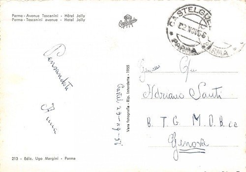 Cartolina Parma Viale Toscanini Hotel Jolly 1956