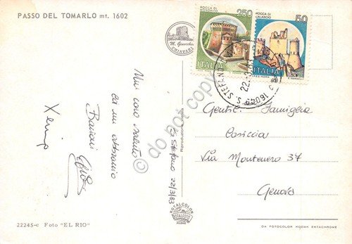 Cartolina Passo del Tomarlo 1983 grinze | Immagine Gallery 2