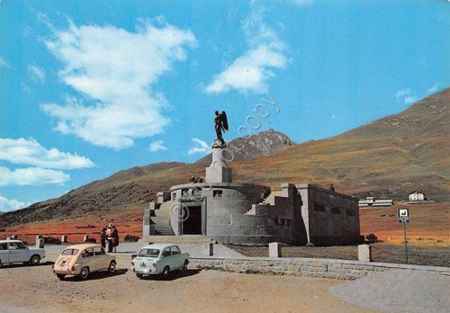 Cartolina Passo del Tonale monumento auto d'epoca