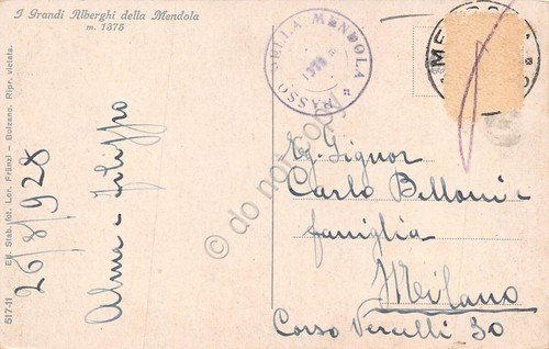 Cartolina Passo della Mendola I grandi Alberghi della Mendola 1938
