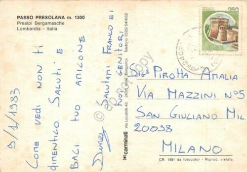 Cartolina Passo della Presolana Vedute 1983 Albergo Alpino (Bergamo)