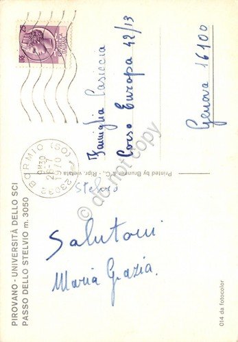 Cartolina Passo dello Stelvio Pirovano Università dello sci piste 1970