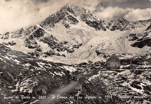 Cartolina Passo di Gavia Corno dei tre Signori nevicata estiva …