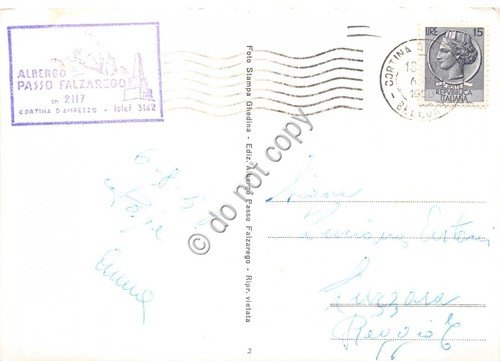 Cartolina Passo Falzarego Albergo auto d'epoca 1958 Foto Ghedina