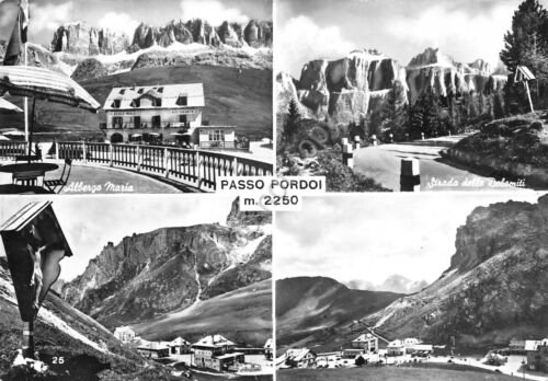 Cartolina Passo Pordoi 4 vedute Albergo Maria (Trento)
