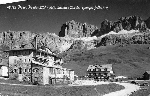 Cartolina Passo Pordoi Albergo Savoia e Maria 1957 timbro Passo …