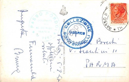 Cartolina Passo Pordoi Albergo Savoia e Maria 1957 timbro Passo …