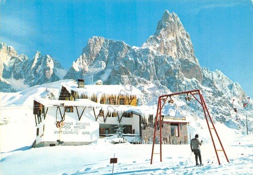 Cartolina Passo Rolle Capanna Rifugio Sass Maor skilift 1980