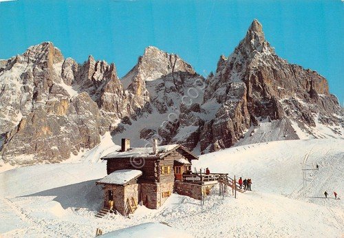 Cartolina Passo Rolle Dolomiti Baita Segantini panorama invernale 1971 | Immagine principale