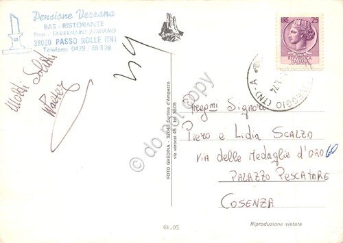 Cartolina Passo Rolle vedute varie sci sciatori Timbro Pensione Vezzana … | Immagine Gallery 2