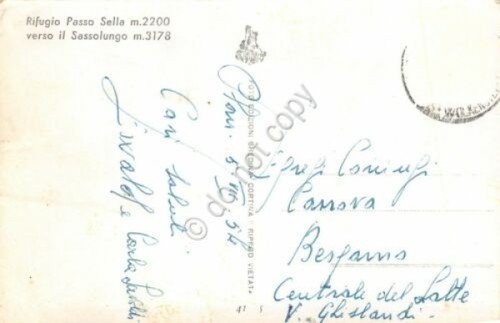 Cartolina Passo Sella verso Sassolungo 1954 auto d'epoca | Immagine Gallery 2