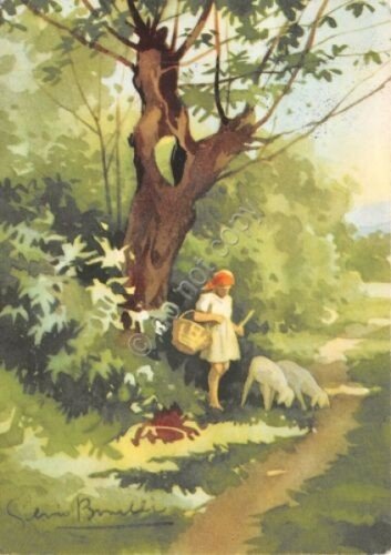 Cartolina pastorella pecore illustrata Silvio Bonelli | Immagine principale