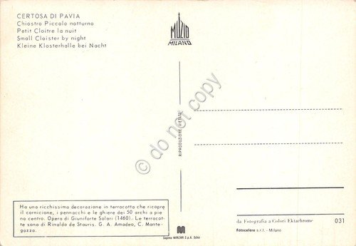 Cartolina Pavia Certosa di Pavia Chiostro Piccolo notturno | Immagine Gallery 2