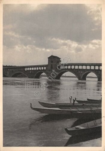 Cartolina Pavia Ponte sul Ticino barche 1935