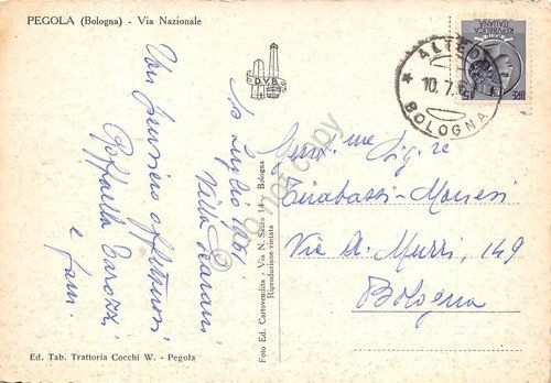 Cartolina Pegola Bologna Via Nazionale 1961 animata