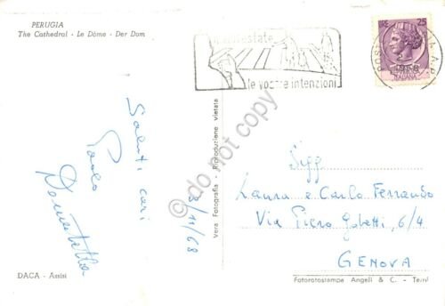 Cartolina Perugia Cattedrale San Lorenzo auto d'epoca timbro PT 1968