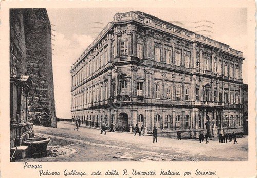 Cartolina Perugia Palazzo Gallenga Università Italiana per stranieri animata '39 | Immagine principale